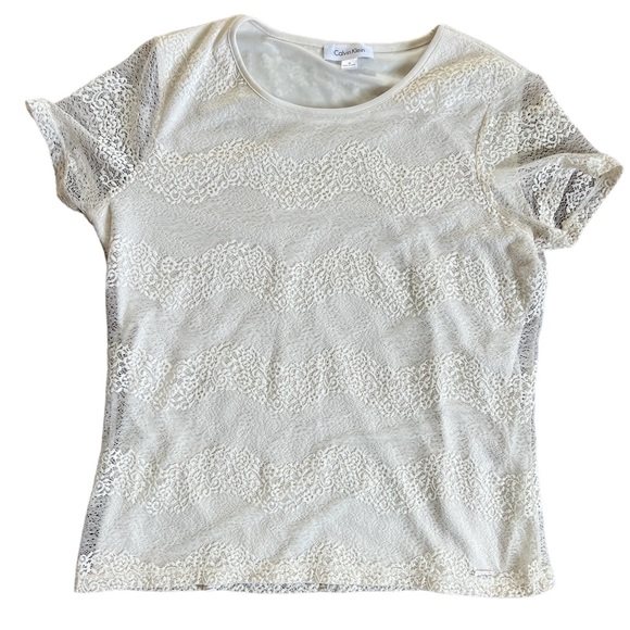 Calvin Klein lace t Shirt - white/cream - great preloved condition - Picture 1 of 7